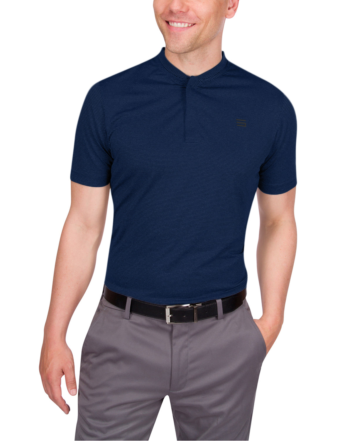 Three Sixty Six Men's Thin-Striped Collarless Golf Polos