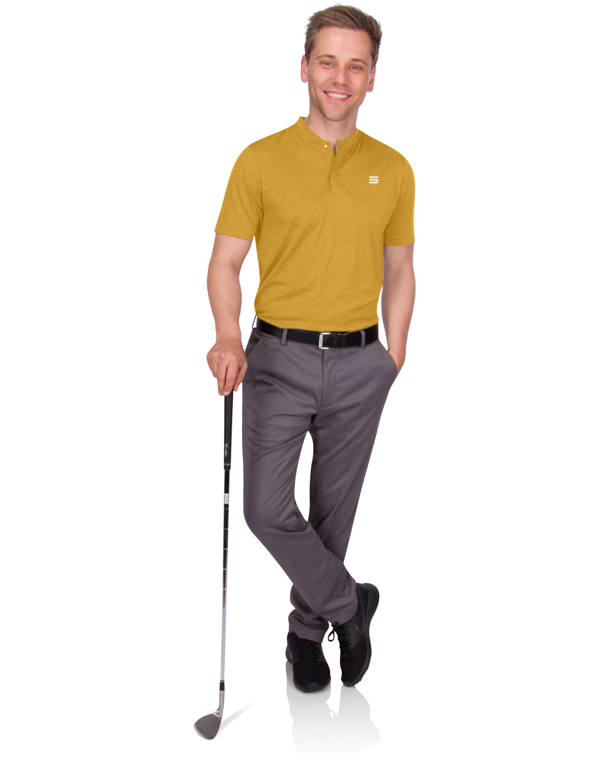 Three Sixty Six Men's Thin-Striped Collarless Golf Polos