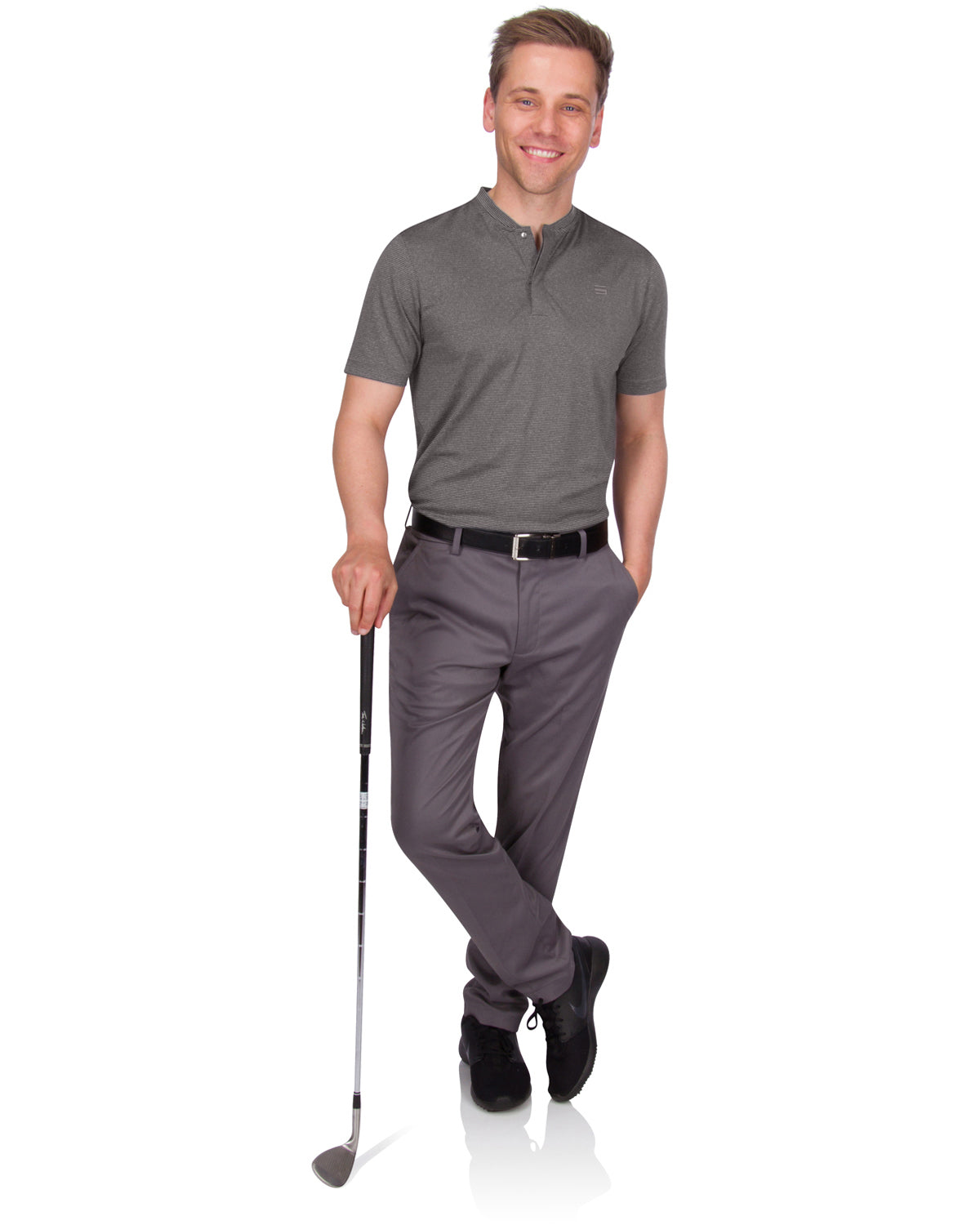 Three Sixty Six Men's Thin-Striped Collarless Golf Polos