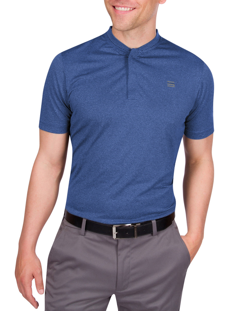 Three Sixty Six Men's Thin-Striped Collarless Golf Polos