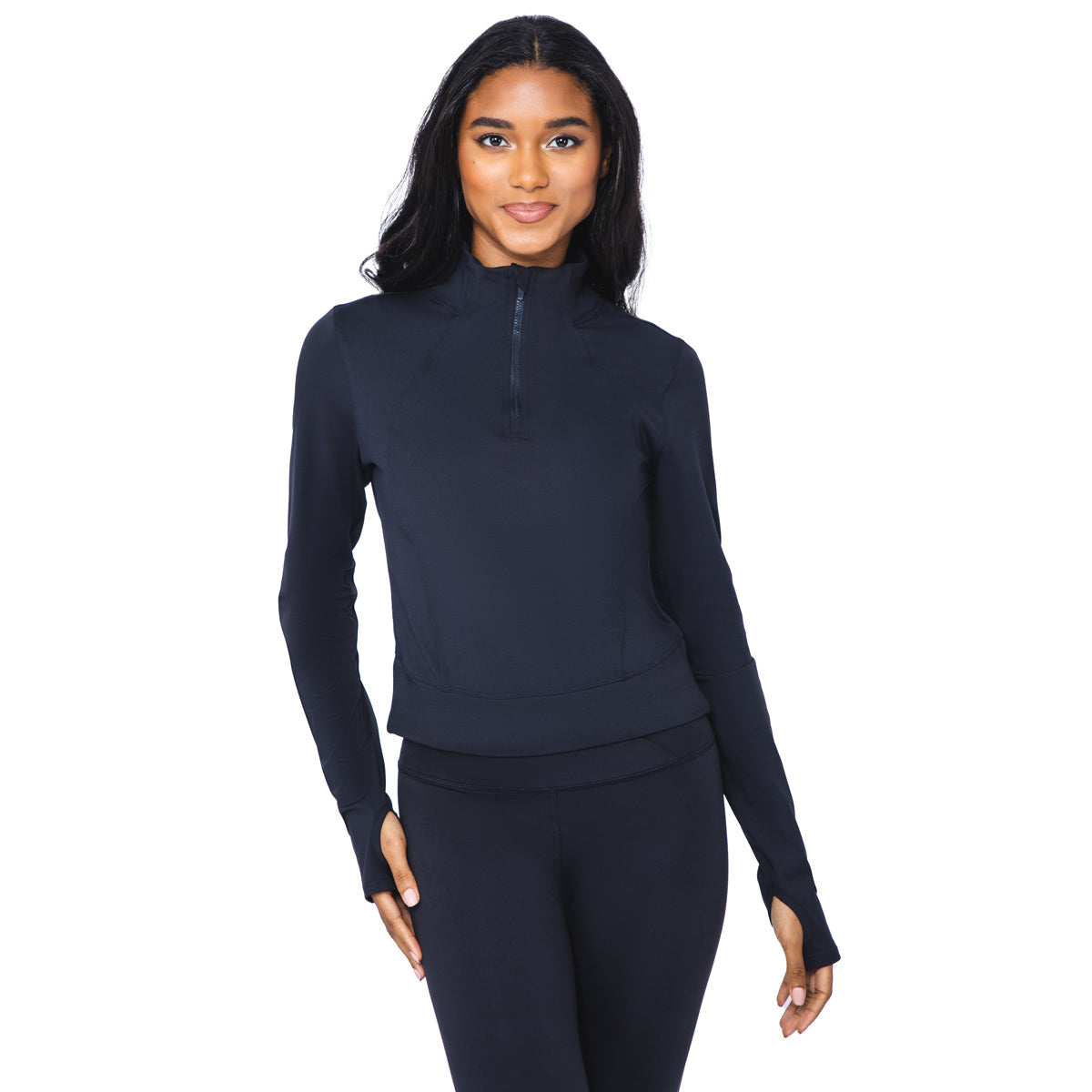 90 Degree By Reflex Women's Side Slit Full Zip Fleece Crop Hoodie Jacket  (Black, S)
