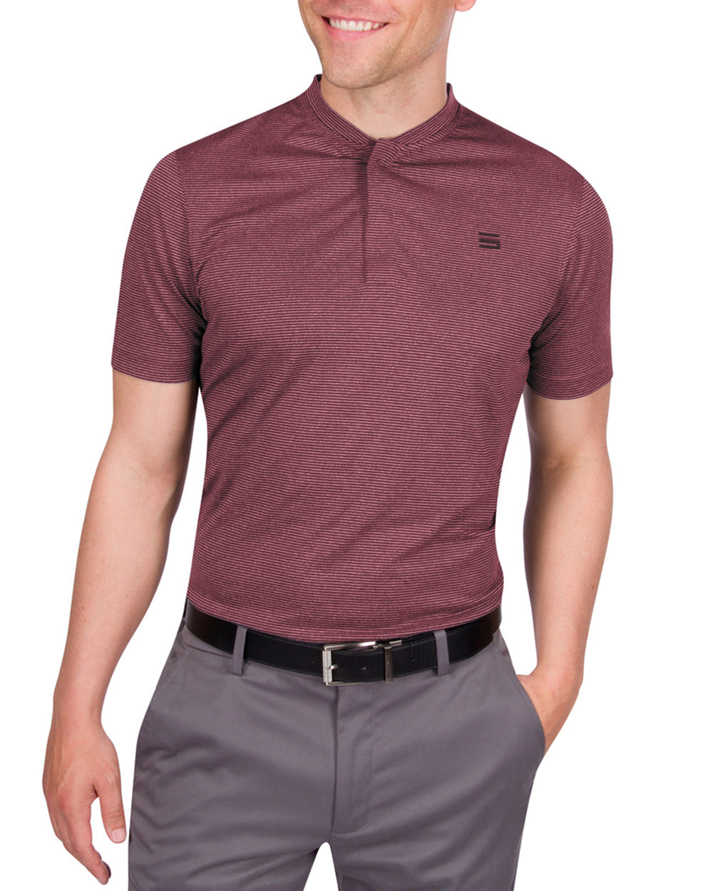 Three Sixty Six Men's Thin-Striped Collarless Golf Polos