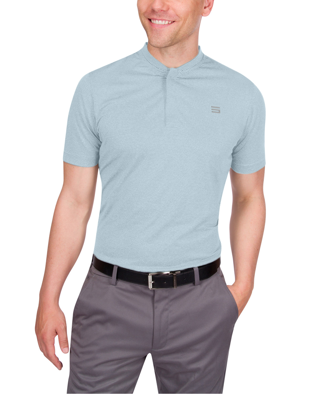 Three Sixty Six Men's Thin-Striped Collarless Golf Polos