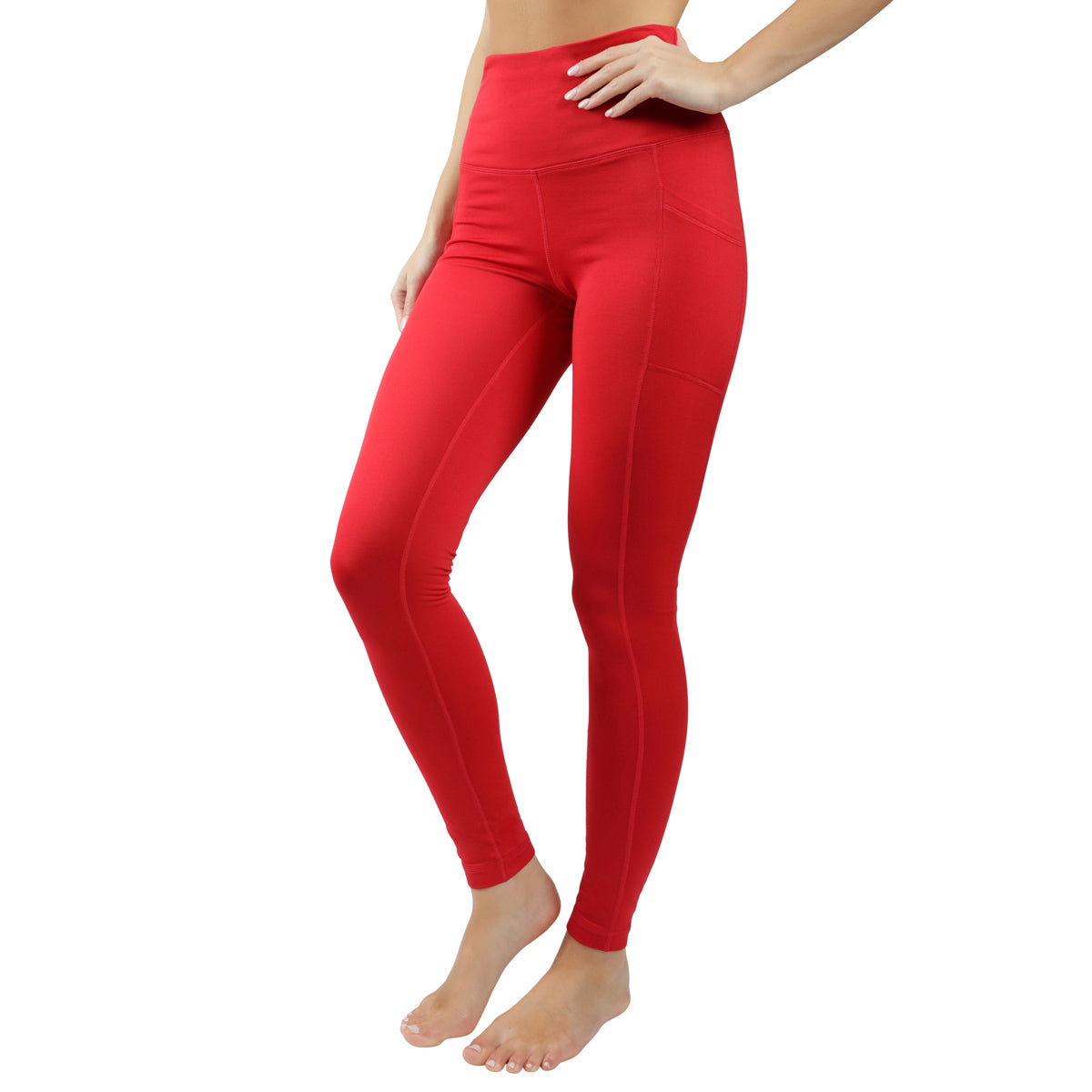 90 Degree By Reflex - Women's Polarflex Fleece Lined High Waist Side Pocket  Legging - Scorpio Red - X Small