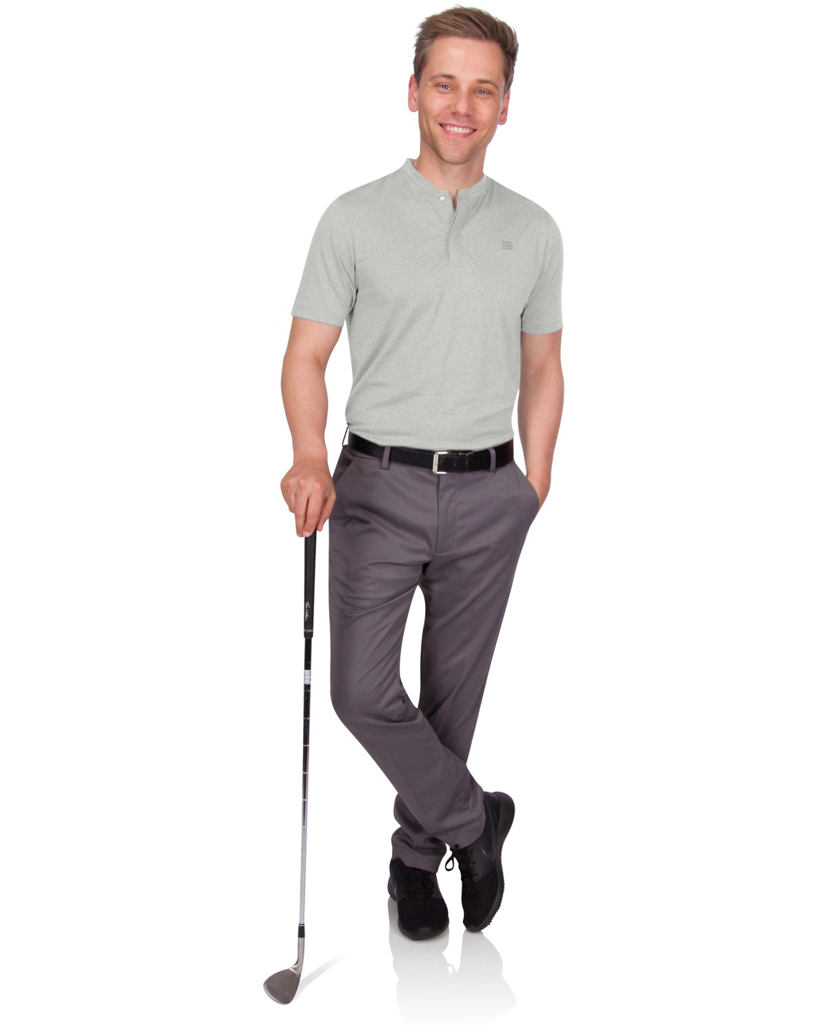 Three Sixty Six Men's Thin-Striped Collarless Golf Polos