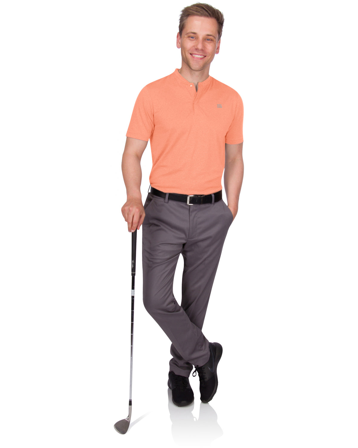 Three Sixty Six Men's Thin-Striped Collarless Golf Polos