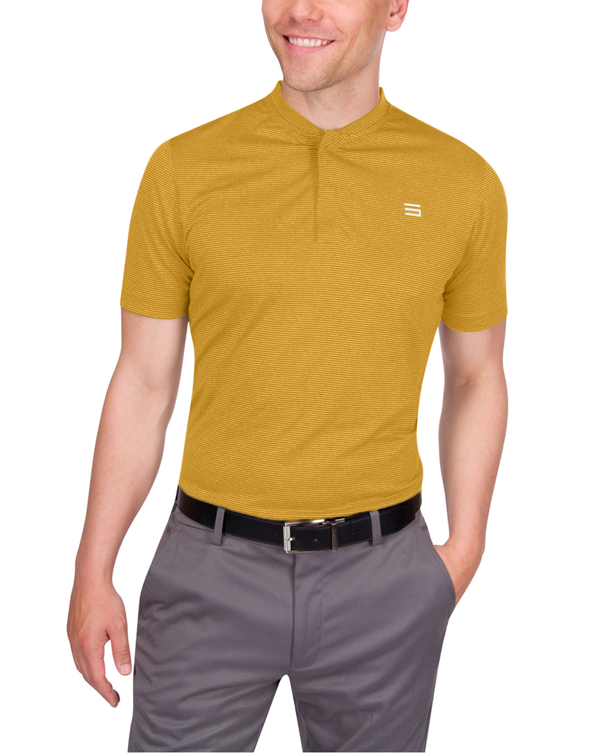 Three Sixty Six Men's Thin-Striped Collarless Golf Polos