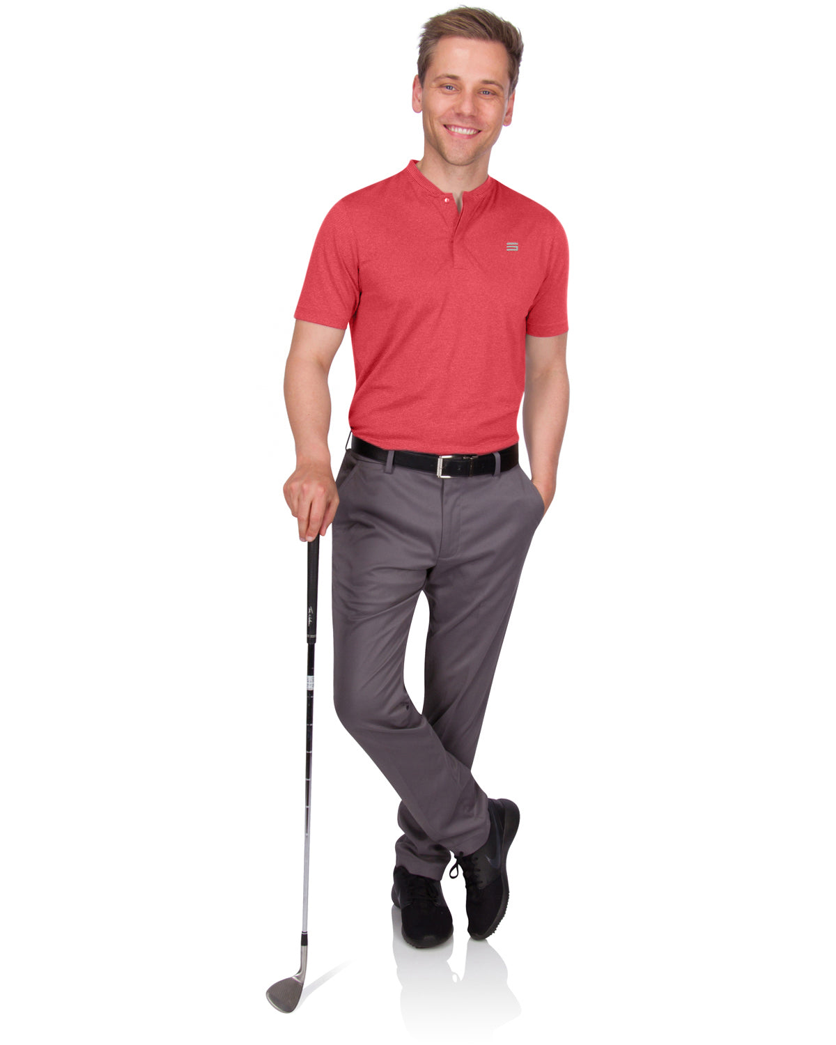 Three Sixty Six Men's Thin-Striped Collarless Golf Polos