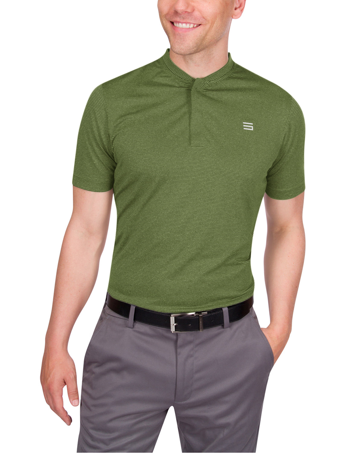 Three Sixty Six Men's Thin-Striped Collarless Golf Polos