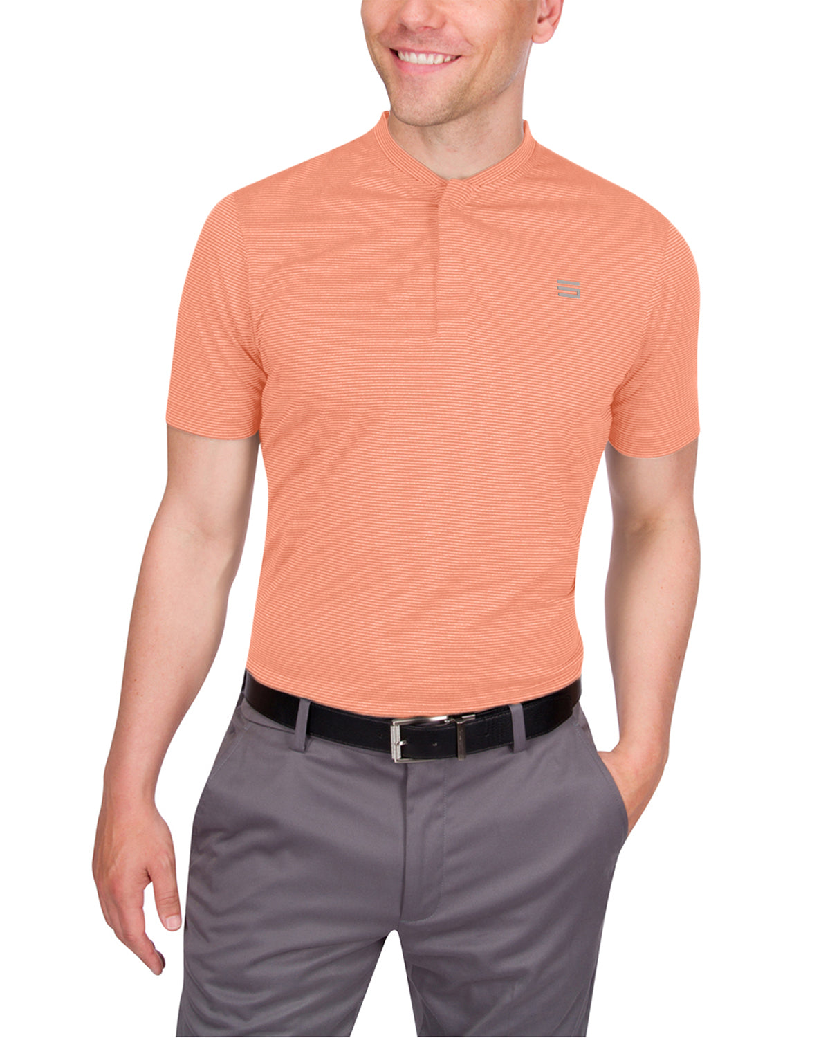 Three Sixty Six Men's Thin-Striped Collarless Golf Polos