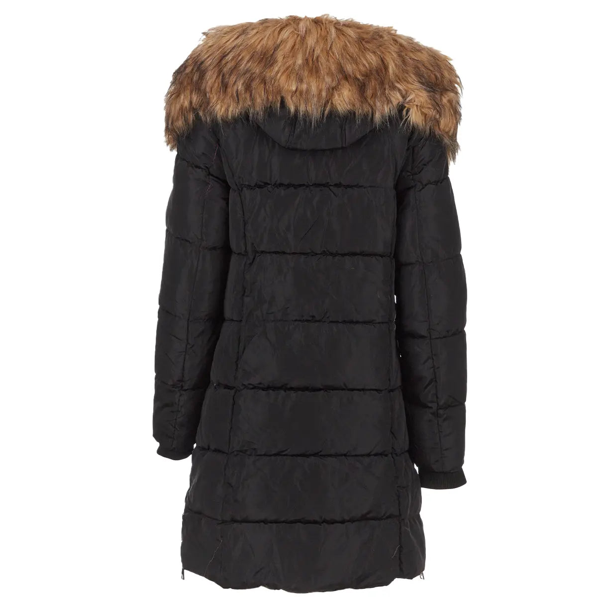 Bebe Women's Long Puffer with Faux Fur Trim Hood & Patch Pockets – PROOZY